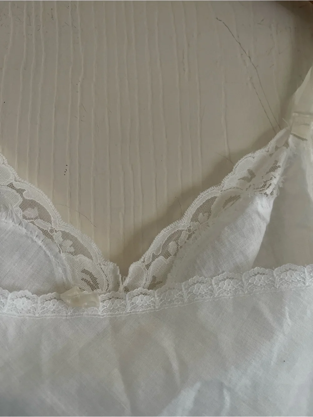 VTG Edwardian Victorian Lace Linen Blend 1950s Sheer Ivory Slip Dress XL - Picture 5 of 5
